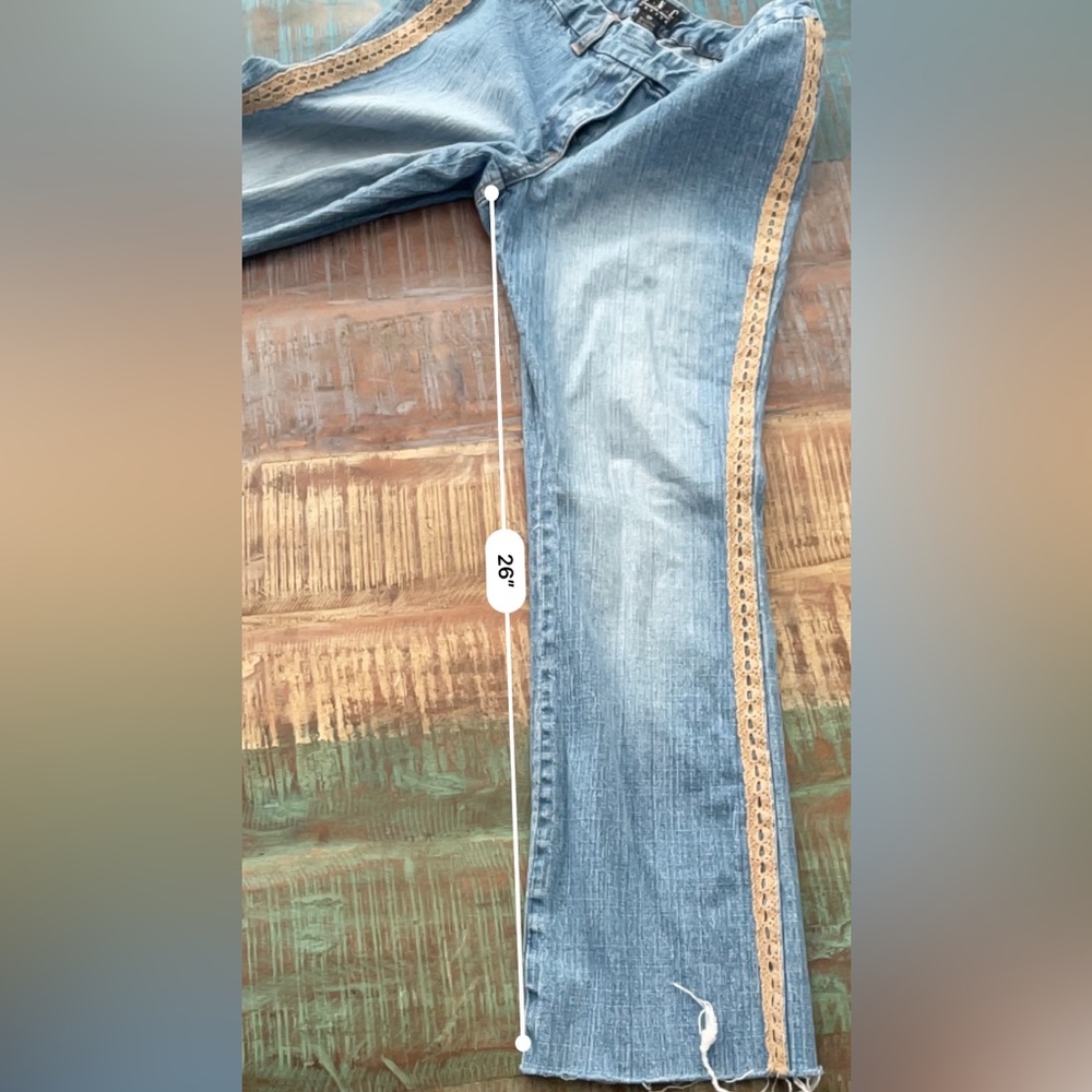 INC International Concepts Blue Jeans with Brown Lace Detail - Picture 8 of 8